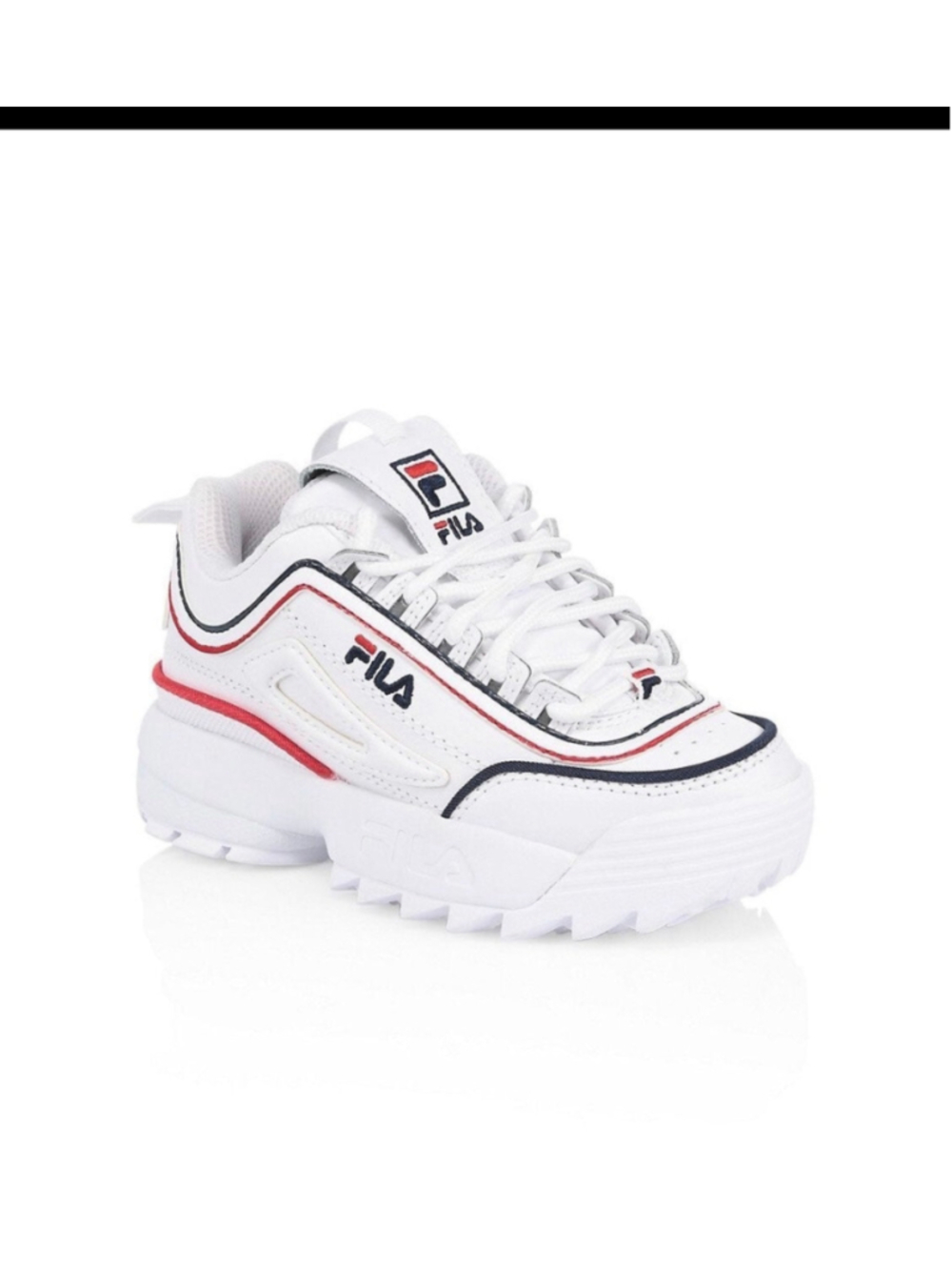 FILA Childrens Disruptor II Contrast Piping Color White Fila Navy Size 13
